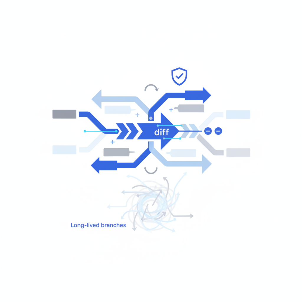 Preventing PR Description Rot in Long-Lived Branches — illustration